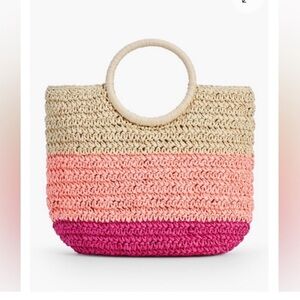 TALBOTS- CROCHET STRAW CIRCLE-HANDLED TOTE TRI COLOR, Pink, One Size, EUC